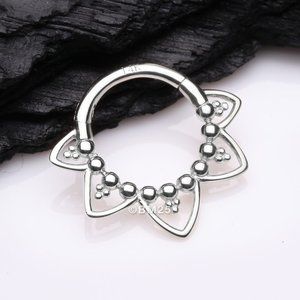 14 Karat White Gold Royal Bali Floral Seamless Clicker Hoop Ring